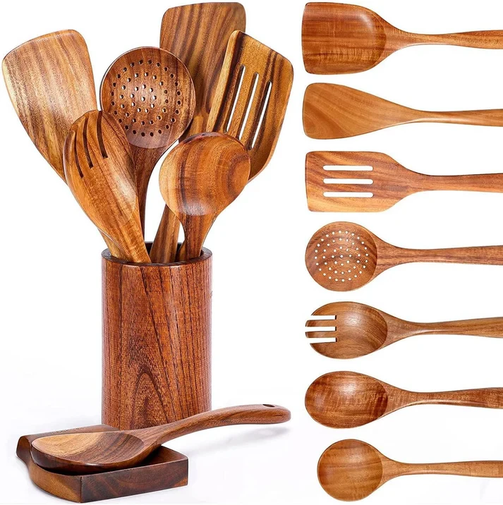 Lot de 9 Ustensiles de Cuisine en Bois